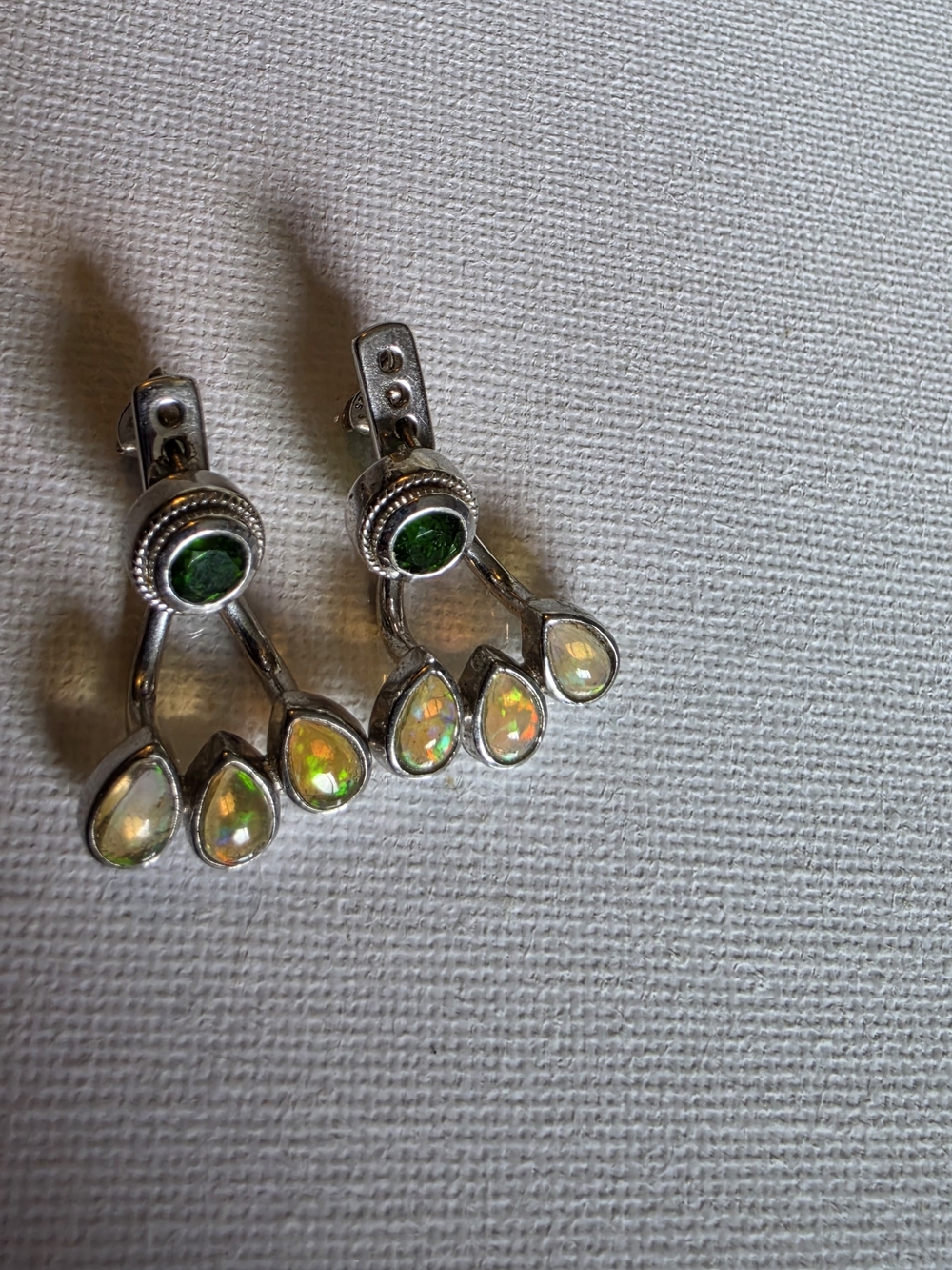 Sterling Silver Chrome Diopsideand Opal Teardrop Dangle Earrings